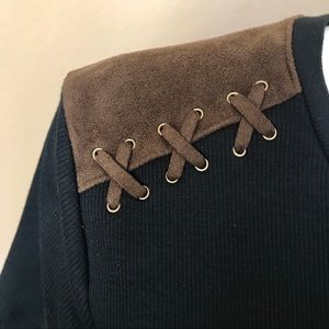 RALPH LAUREN Black Top Tee Brown Suade XL